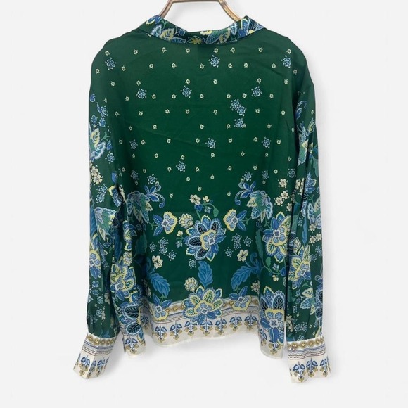 Maeve Anthropologie Boho Long Sleeved Scarf Blouse in a Green Pattern NWT - Picture 3 of 7